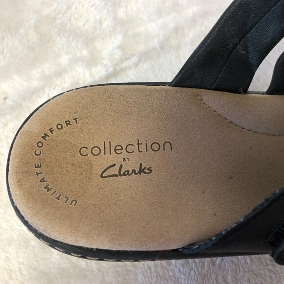 Clarks Delana Jazz Black Strappy Leather Summer Slide Sandal Size 7 - Picture 9 of 11